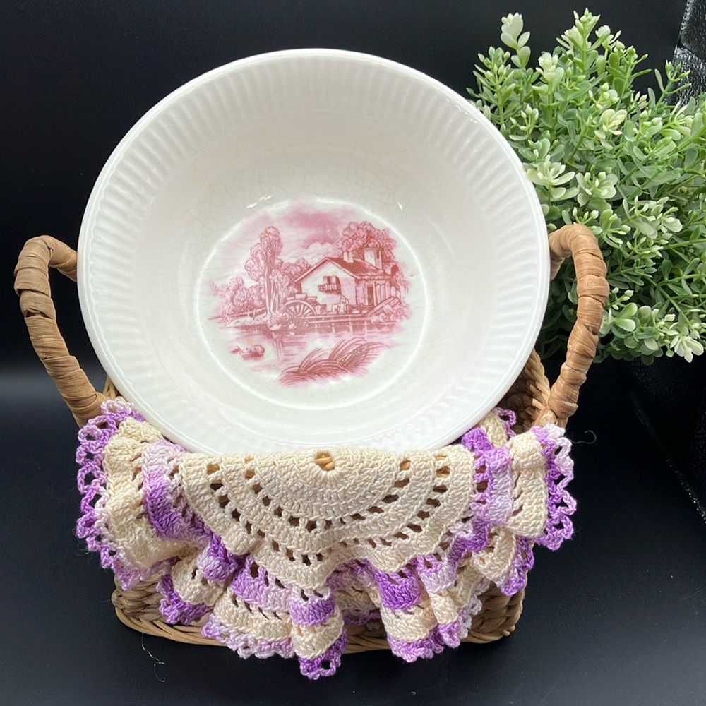 Vintage English Pink Transfer-ware Ironstone Bowl